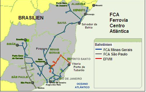 La Ferrovia Centro-Atlântica (FCA) es una de las principales redes ferroviarias de Brasil, conectando siete estados y el Distrito Federal. Atraviesa más de 250 municipios, desempeñando un papel crucial en la logística nacional.