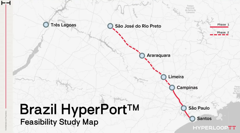 El Hyperloop Brasil, proyecto de Hyperloop Transportation Technologies (HTT), busca conectar el Puerto de Santos a ciudades estratégicas del estado de São Paulo. El trayecto inicial ligará Santos a Campinas, pasando por São Paulo, totalizando 169 km. Hay planes de expansión hasta São José do Rio Preto, extendiendo la ruta a 549 km.