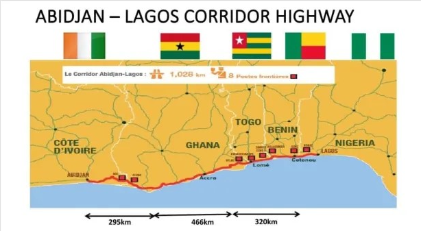 Esta imagen muestra la carretera que irá a unir cinco países de África, de la ciudad de Abidjan hasta Lagos. Tiene 1.028 km de extensión y facilitará el transporte y el comercio entre las regiones costeras.