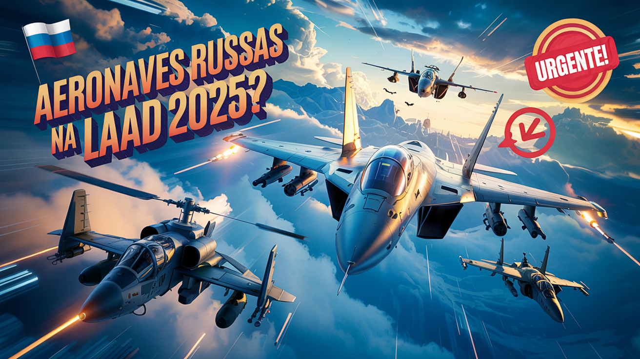 A LAAD 2025 traz grandes expectativas sobre as aeronaves russas, mas a verdade é que elas estarão apenas em maquetes e vídeos, não ao vivo. (Imagem: Reprodução/Canva)