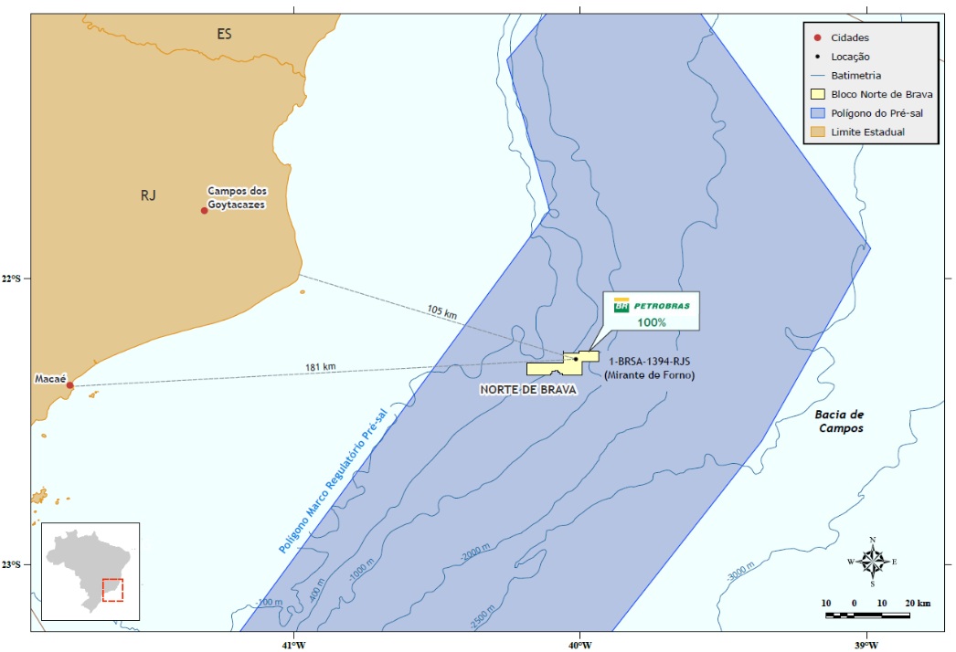 Mapa del bloque Norte de Brava, donde la Petrobras encontró la presencia de hidrocarburos.