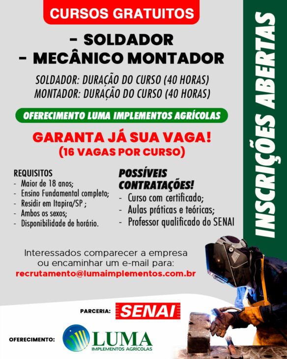 Luma abre inscripciones para cursos gratuitos SENAI en Itapira con posibilidad de contratación