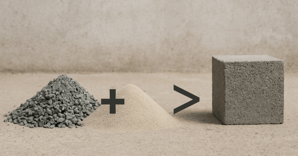 Por que a quantidade de brita e areia usada na obra supera o volume final de concreto