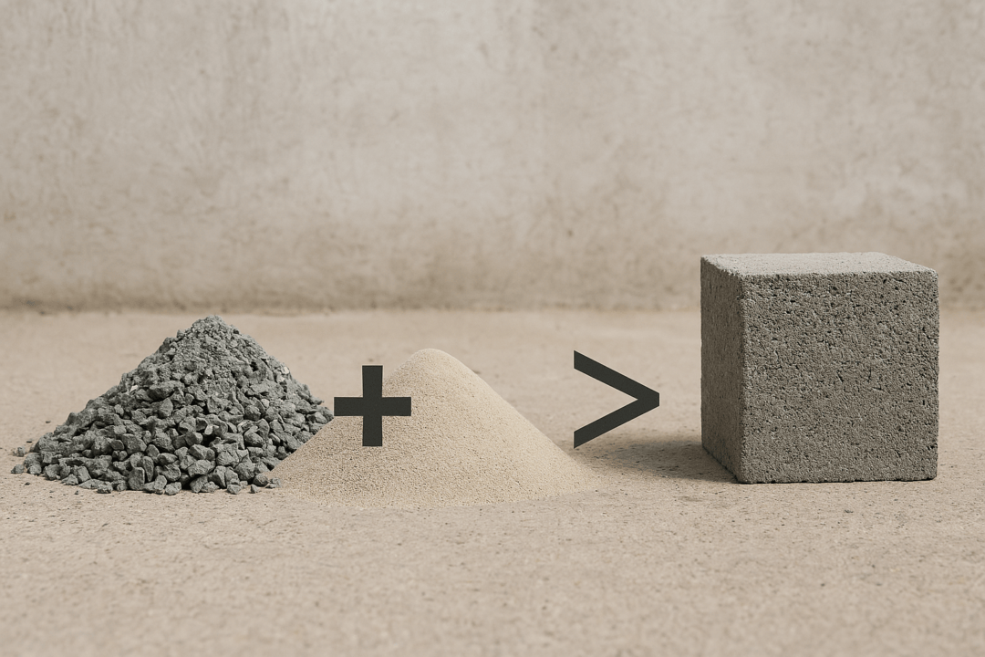 Por que a quantidade de brita e areia usada na obra supera o volume final de concreto