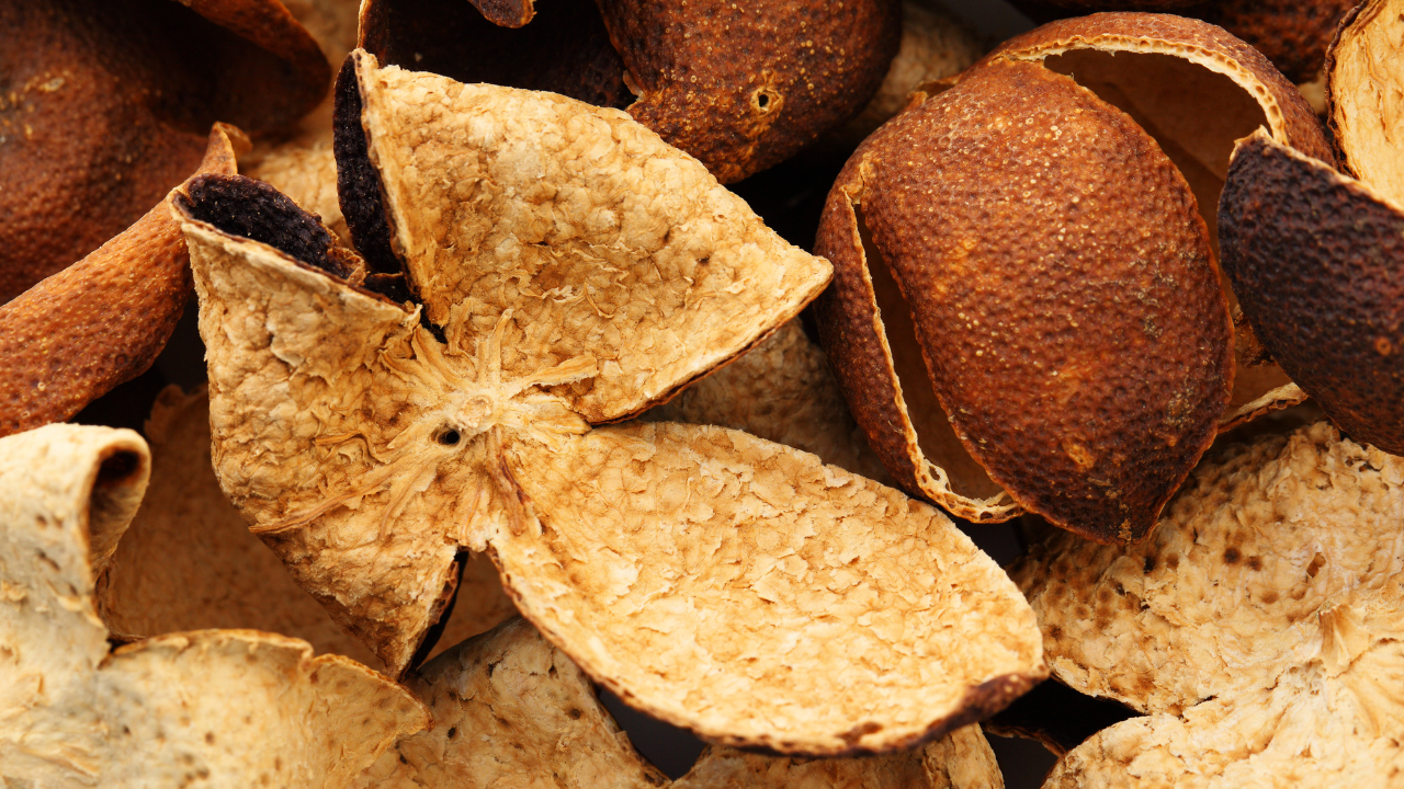 Cáscaras de mandarina secas