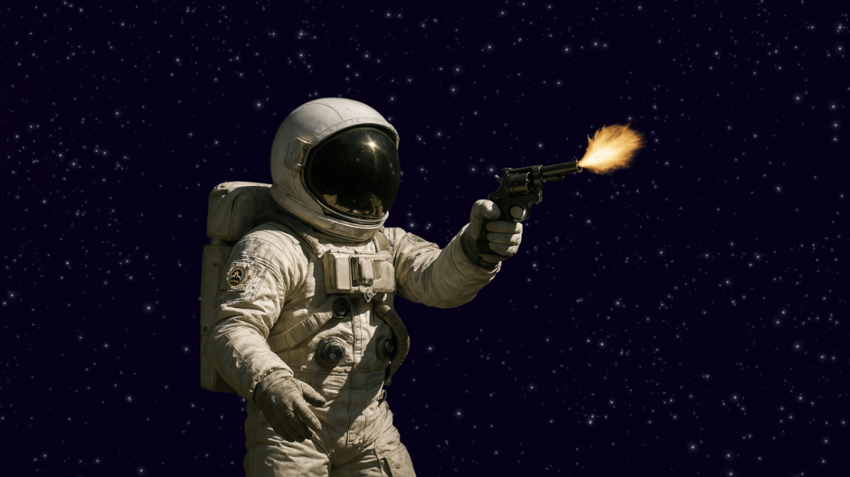 Astronauta disparando en el espacio.