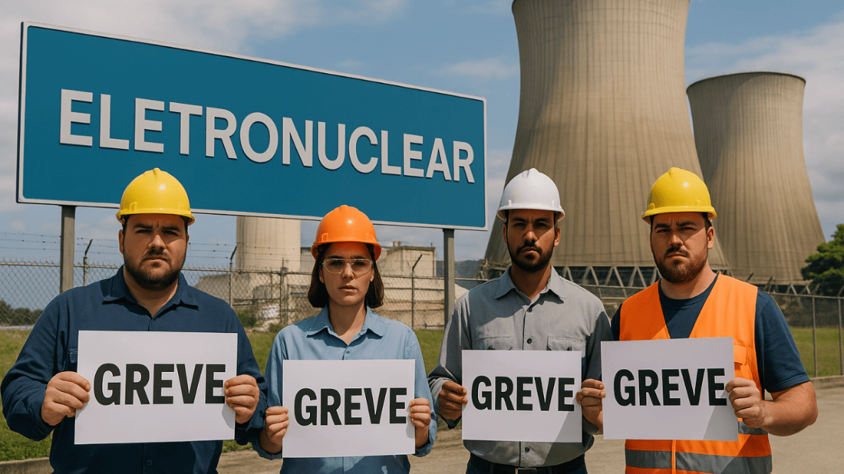 Funcionários da Eletronuclear em Angra dos Reis iniciam greve por reajuste salarial, reivindicando direitos dos trabalhadores.
