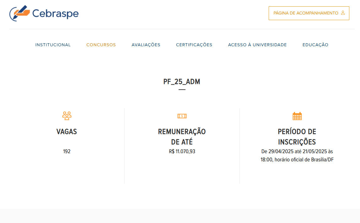 Edital lanzado con 192 vacantes (medio/sup), salario hasta R$ 11 mil. Inscripciones 29/04-21/05. Pruebas en 29/06.