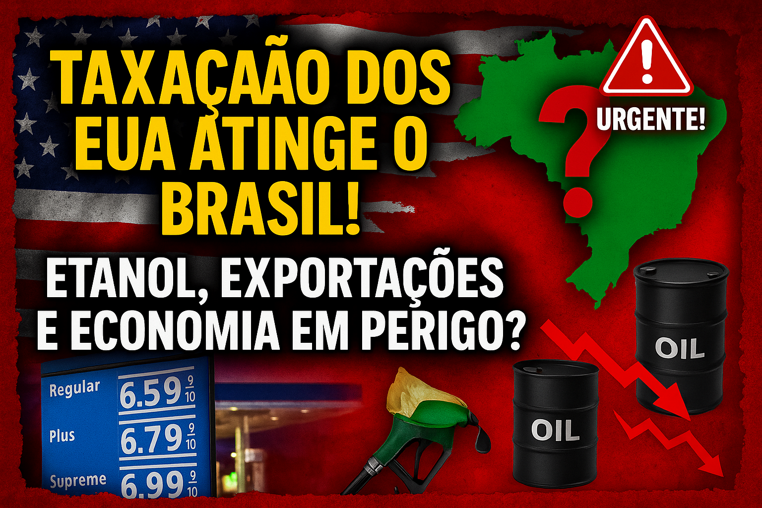 Trump taxa produtos do Brasil, mas etanol de Ribeirão Preto segue valorizado. Brasil mira Japão e Coreia para expandir exportações.(Imagem: Reprodução/Canva)