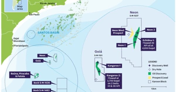 Karoon Energy prevê investimento de até US$ 1,2 bilhão no campo de Neon, na Bacia de Santos, com decisão final prevista para 2026