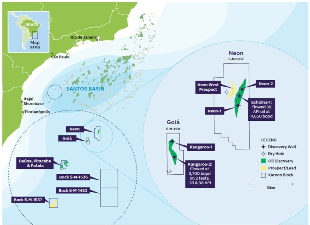 Karoon Energy prevê investimento de até US$ 1,2 bilhão no campo de Neon, na Bacia de Santos, com decisão final prevista para 2026