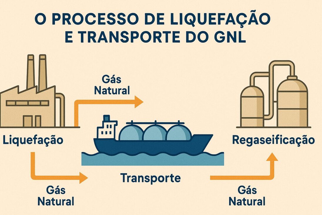Ilustración del proceso de licuación, transporte y regasificación del gas natural licuado