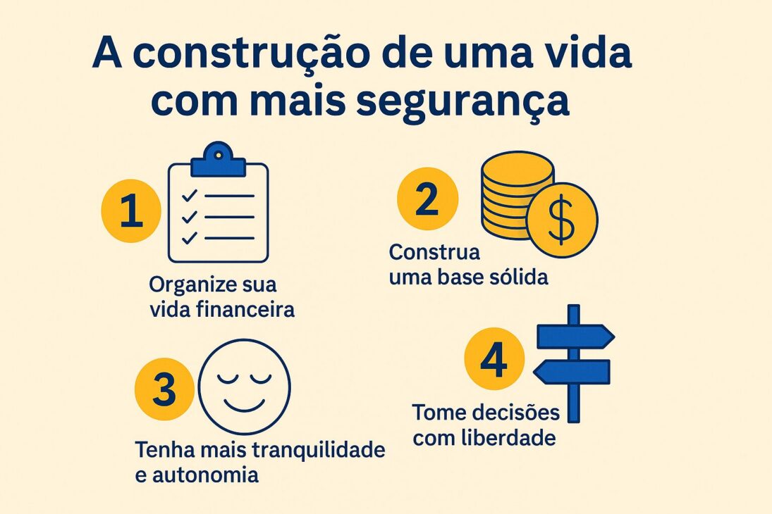 Infográfico sobre cómo la construcción de una vida con más seguridad involucra trabajo e inversiones.