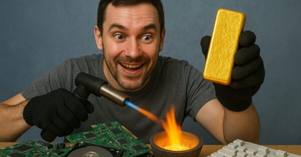 lixo eletrônico, ouro, barra de ouro