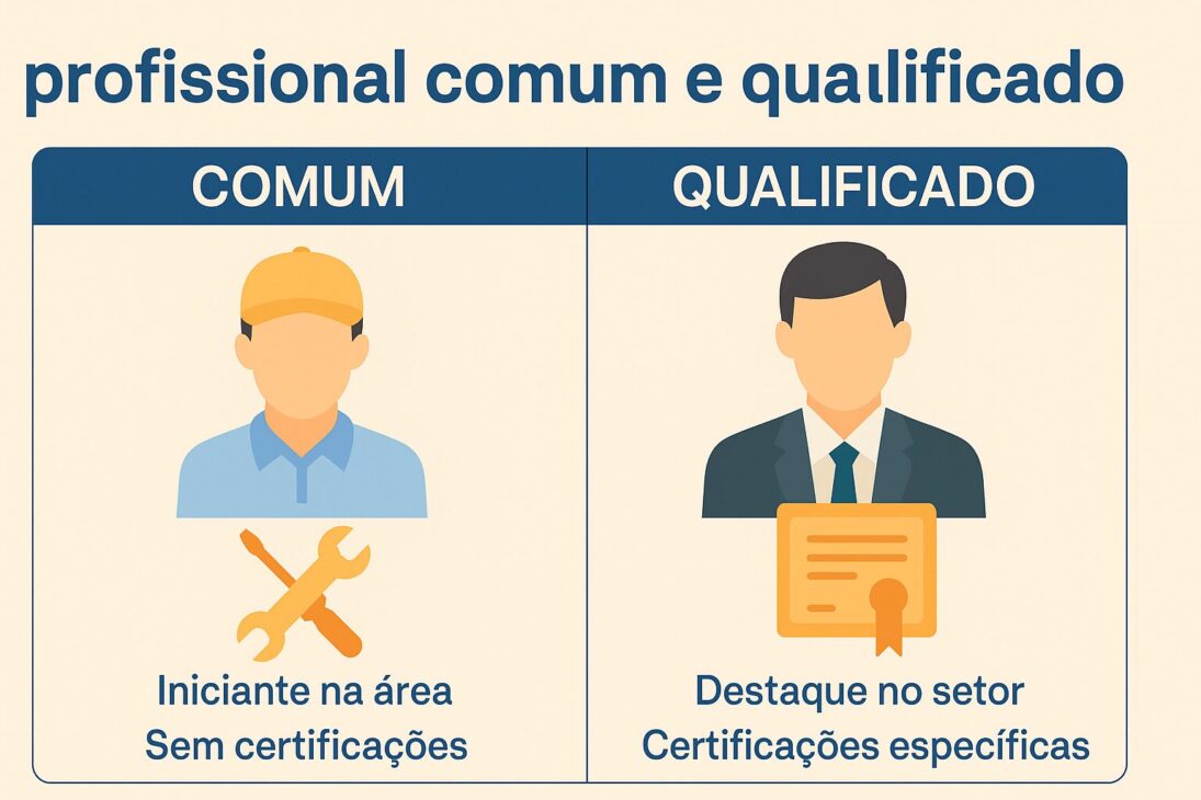 Infografía comparando el profesional común y el calificado, con ilustraciones y descripciones visuales en estilo flat design.