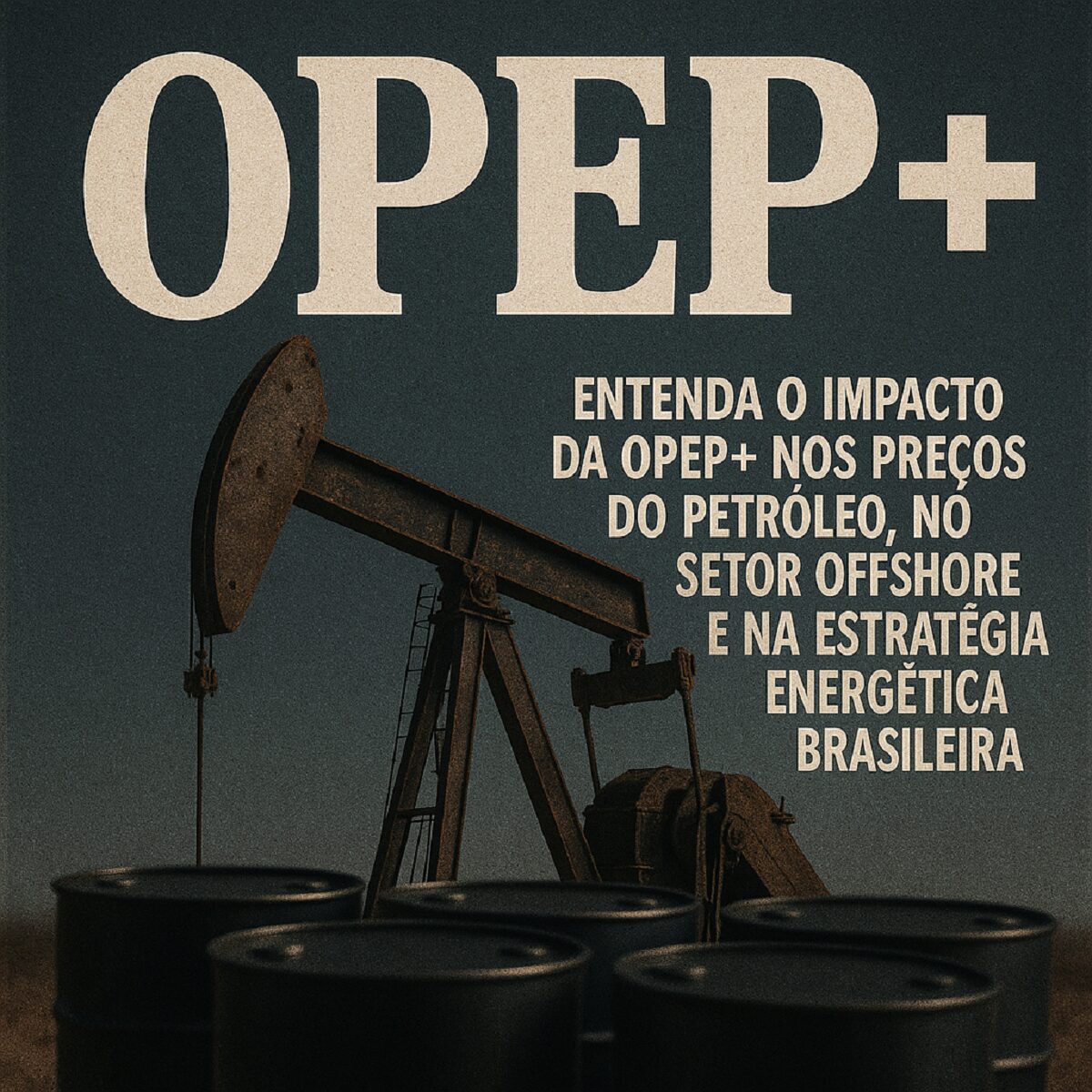 Plataforma de petróleo com a legenda "OPEP+" e destaque para o impacto no setor offshore e na energia brasileira