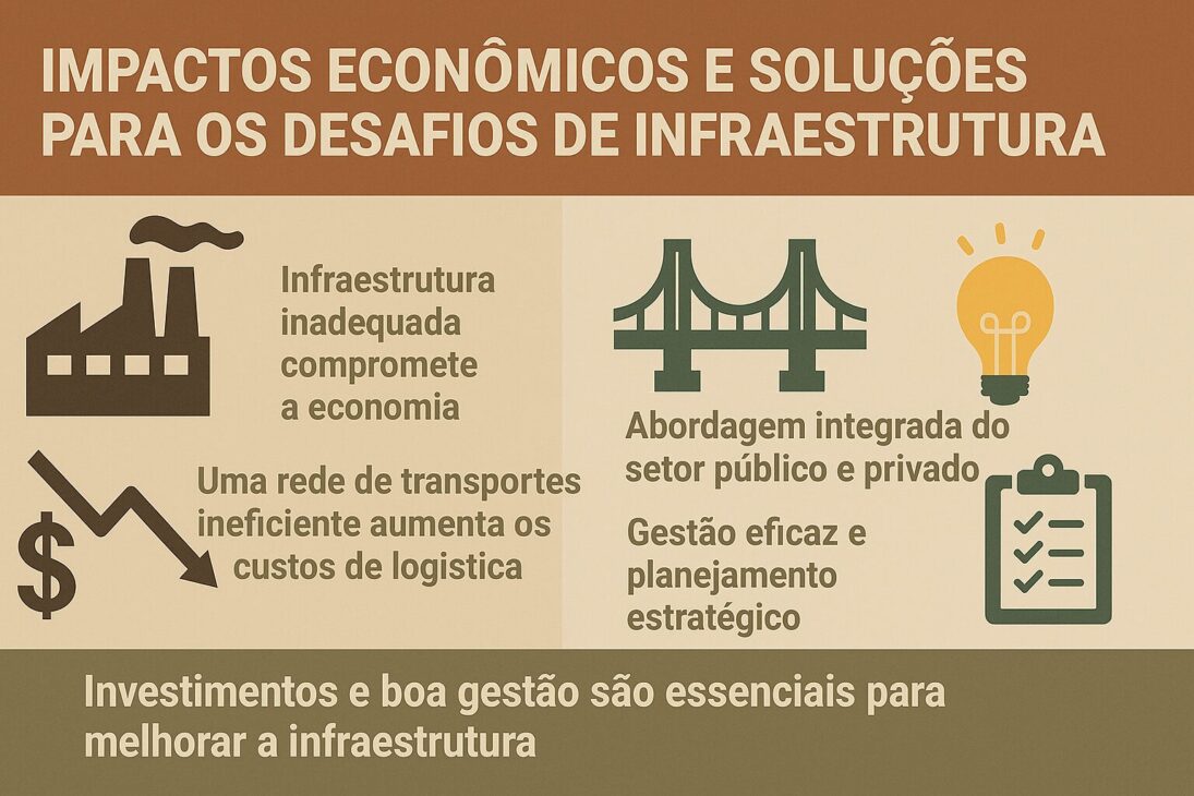 Infografía que ilustra los impactos económicos de la infraestructura inadecuada y soluciones como planificación estratégica y colaboración público-privada.