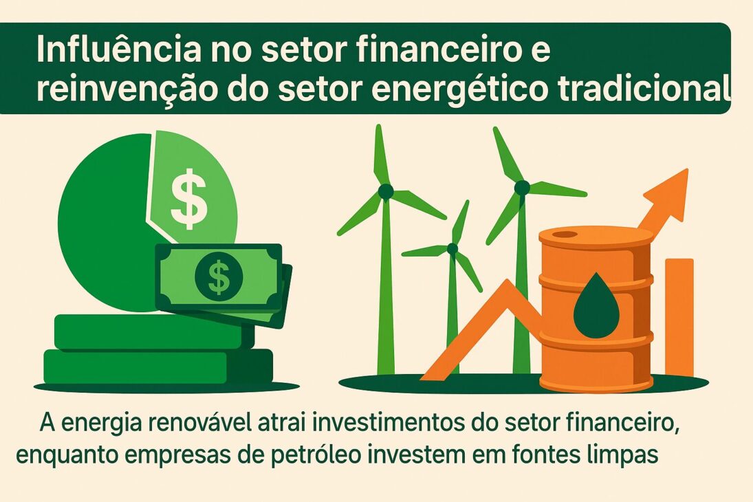 Infografía Con Símbolos De Finanzas Y Energía, Incluyendo Gráfico De Pastel, Billetes De Dinero, Turbinas Eólicas, Barril De Petróleo Y Flecha De Crecimiento, Destacando La Relación Entre Energía Renovable Y Inversiones Financieras.