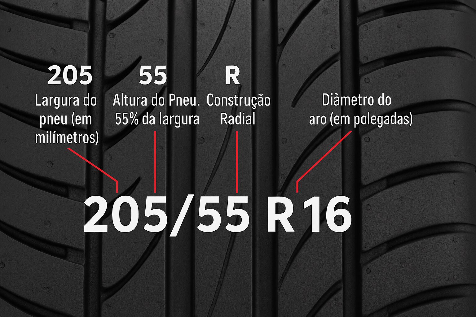 O que significam as siglas nos pneus - Explicação do código 205-55 R16