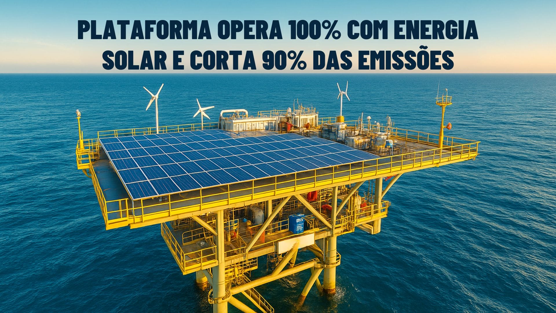 Plataforma offshore alimentada por painéis solares reduz emissões em 90% e opera sem combustíveis fósseis