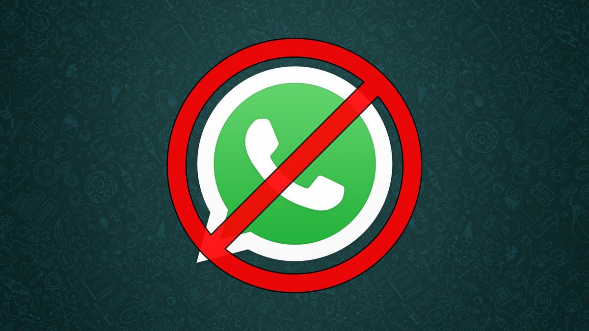 Ícone do WhatsApp com símbolo de proibição em fundo escuro, representando bloqueio ou banimento do aplicativo.