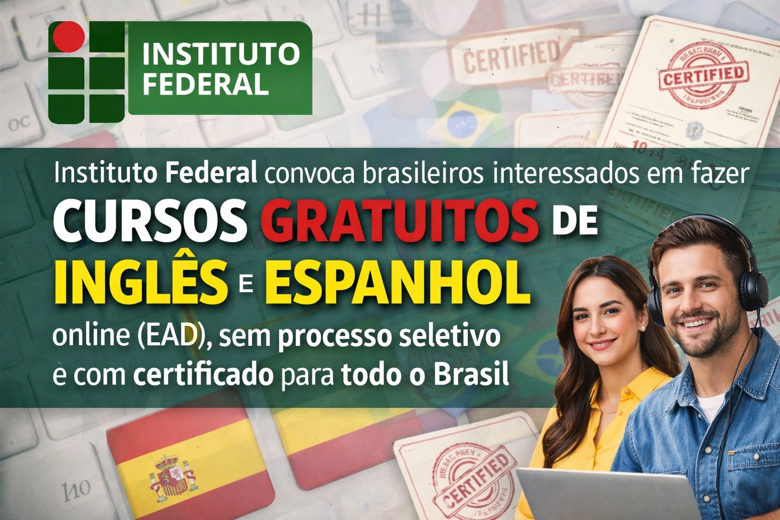 inglês - cursos - cursos de inglês - cursos gratuitos - cursos online - cursos de espanhol - certificado de inglês - MEC - Ministério da Educação - EAD