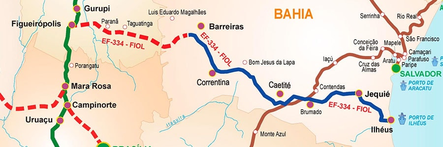 Ferrovia de Integración Oeste-Leste, Tramo en Construcción y que Futuramente Debe Conectarse a la Ferrovia ‘China’, Va de Ilhéus, en Bahia, a Figueirópolis, en Tocantins (Imagen: Infra S.A./Reproducción)