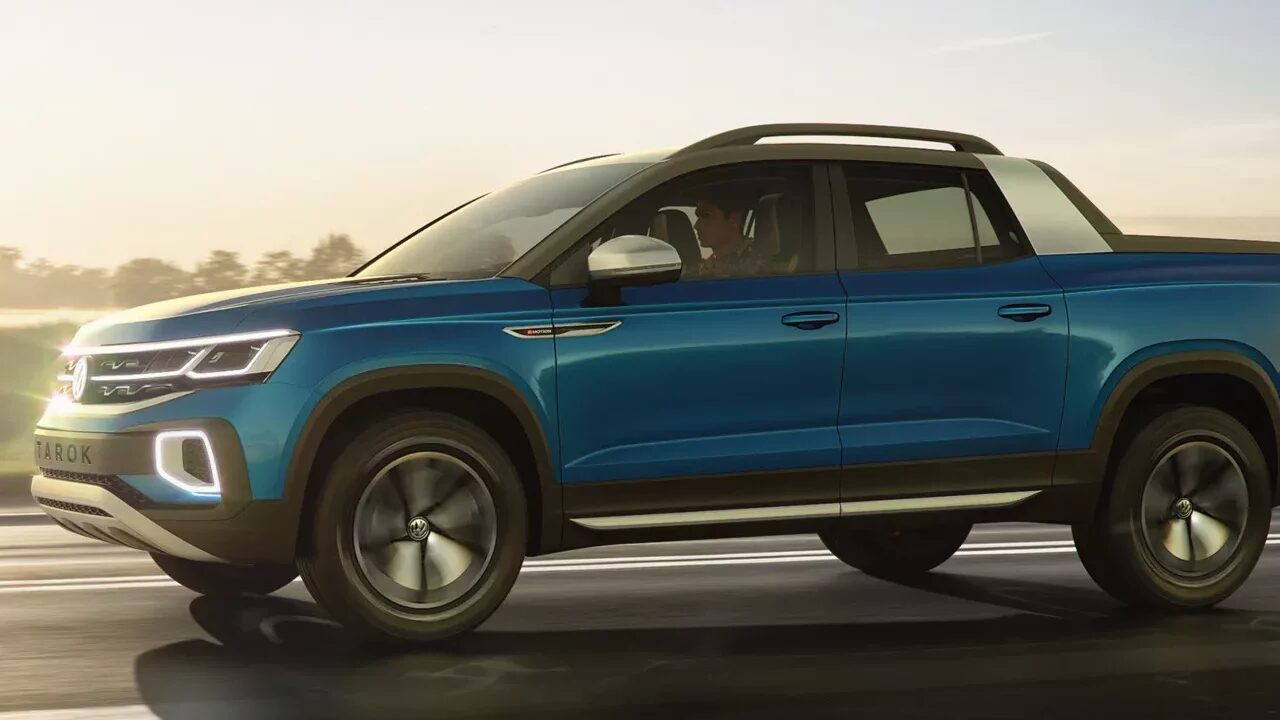 Volkswagen Tarok promete revolucionar o mercado de picapes, desafiando modelos como Fiat Toro e Chevrolet Montana com inovações e desempenho. (Imagem: divulgação)