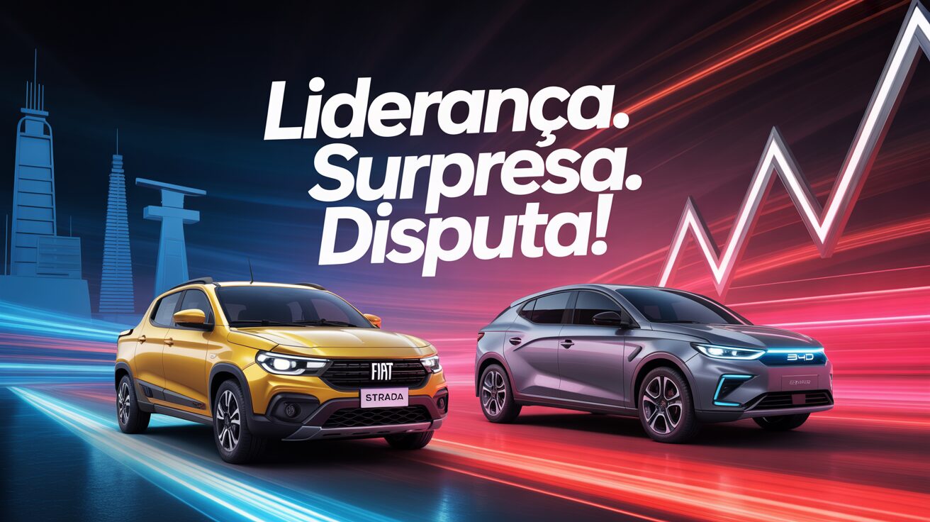 Fiat lidera pelo 4º ano seguido e BYD surpreende com salto histórico; o mercado automotivo brasileiro passa por uma transformação marcante. (Imagem: Reprodução/Canva)