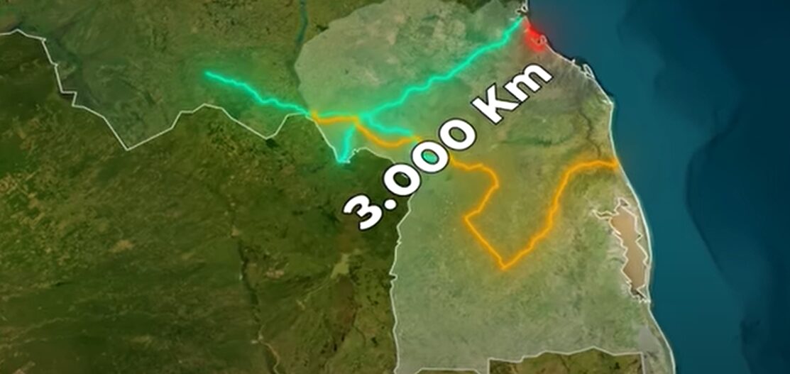 El trazado comienza en Maracajú (MS) y avanza por ciudades paranaenses como Cascavel, Guarapuava y Ponta Grossa, llegando al puerto de Paranaguá. Habrá dos ramales: uno entre Foz do Iguaçu y Cascavel, conectando con Paraguay, y otro hasta Chapecó (SC). Imagen: Canal Construction Time.