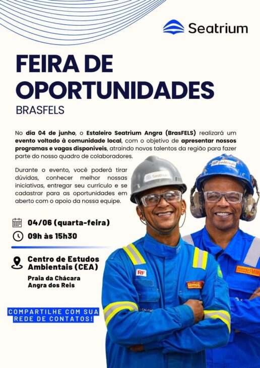 Feria de empleos de Seatrium con trabajadores de la construcción naval en Angra dos Reis en el astillero BrasFELS