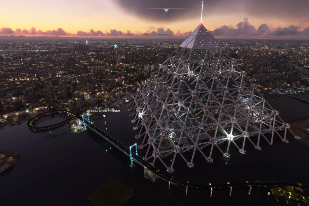 Explore a pirâmide da megacidade de Shimizu: o audacioso projeto de arcologia em Tóquio. Detalhes da estrutura, materiais futuristas e o plano para 1 milhão de habitantes.