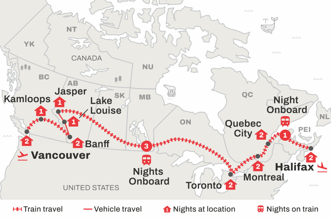 El viaje en tren más largo de América tiene 4 días, cruza 5 provincias, conecta Toronto con Vancouver y se ha convertido en una travesía icónica en Canadá