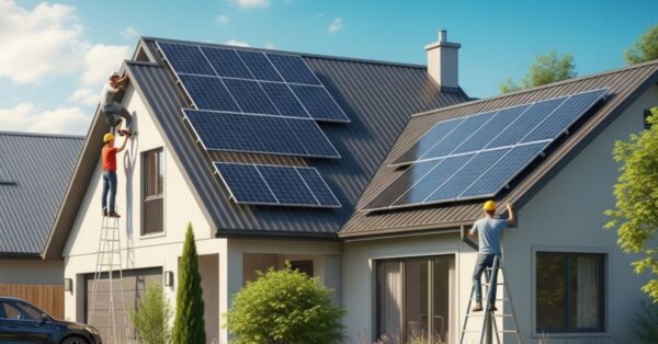 O sistema de placas solares para gerar 500 kWh, com cerca de 11 painéis de 450Wp e gerando a energia mensal para uma residência no Brasil