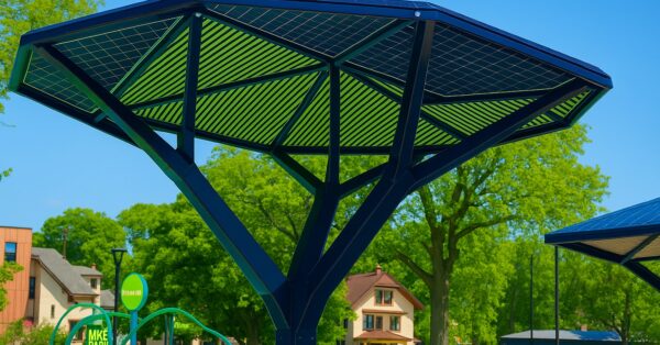 Energia renovável com arte “árvores solares” fornecem sombra, luz e eletricidade em parques dos EUA