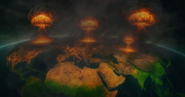 Explosões nucleares atingem EUA, Europa e Ásia enquanto América do Sul e Oceania aparecem intactas em mapa hiper-realista de guerra nuclear