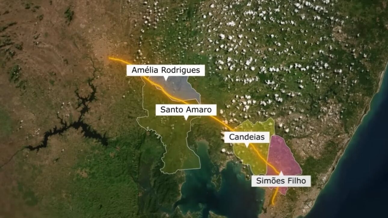 Posible trayecto del nuevo tren entre Salvador y Feira. (Imagen: Construction Time)