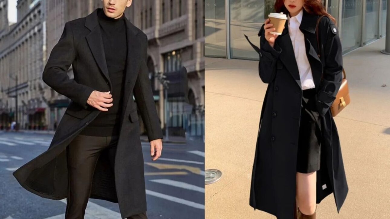 Abrigo largo negro sustituye chaquetas puffer y domina la moda invierno 2025 con elegancia y estilo sofisticado para días fríos.