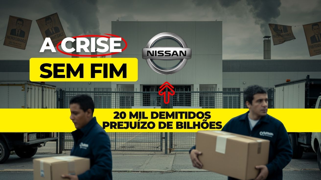 Nissan acumula prejuízo de US$ 4,5 bilhões, demite 20 mil e enfrenta caos interno. Reestruturação expõe crise sem precedentes.