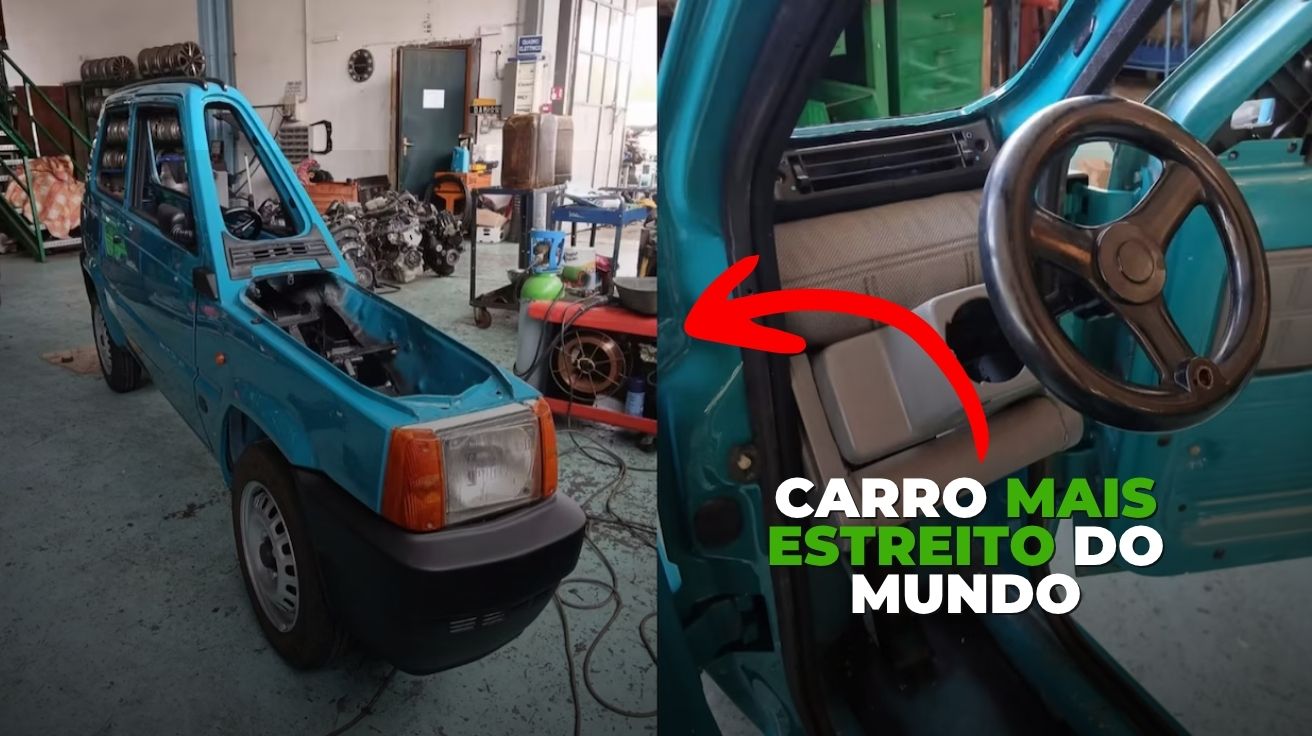 Fiat Panda modificado vira o carro mais estreito do mundo com só 50 cm de largura. Projeto italiano funcional surpreende e viraliza online.