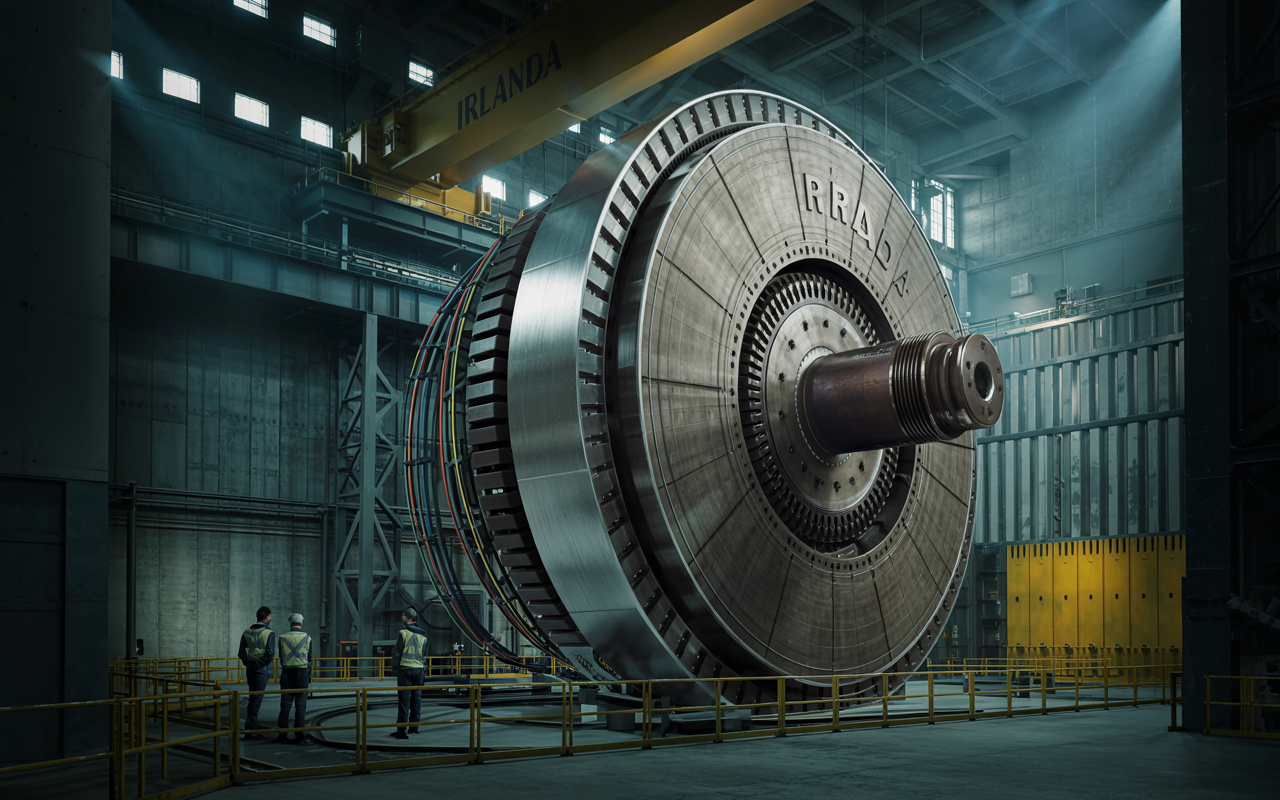 Irlanda aposta no maior volante de inércia do planeta: 200 toneladas girando a 3.000 RPM para evitar apagões e estabilizar a rede elétrica