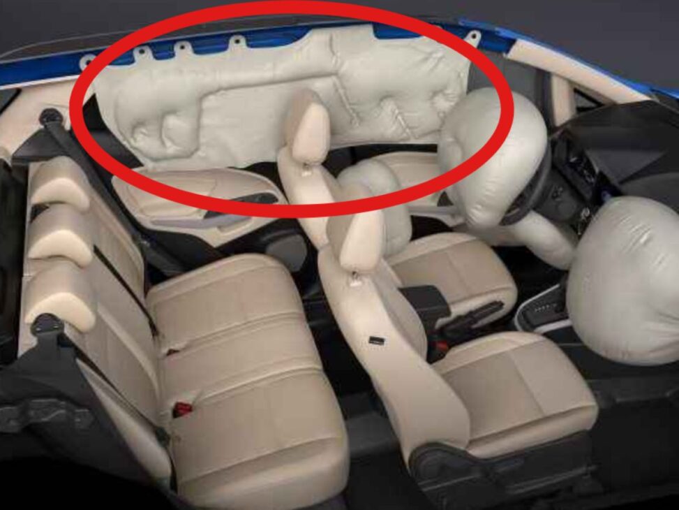 El Airbag de Cortina de un SUV moderno, que infla en 25 milissegundos y cubre el área de todas las ventanas para proteger a los ocupantes en un vuelco