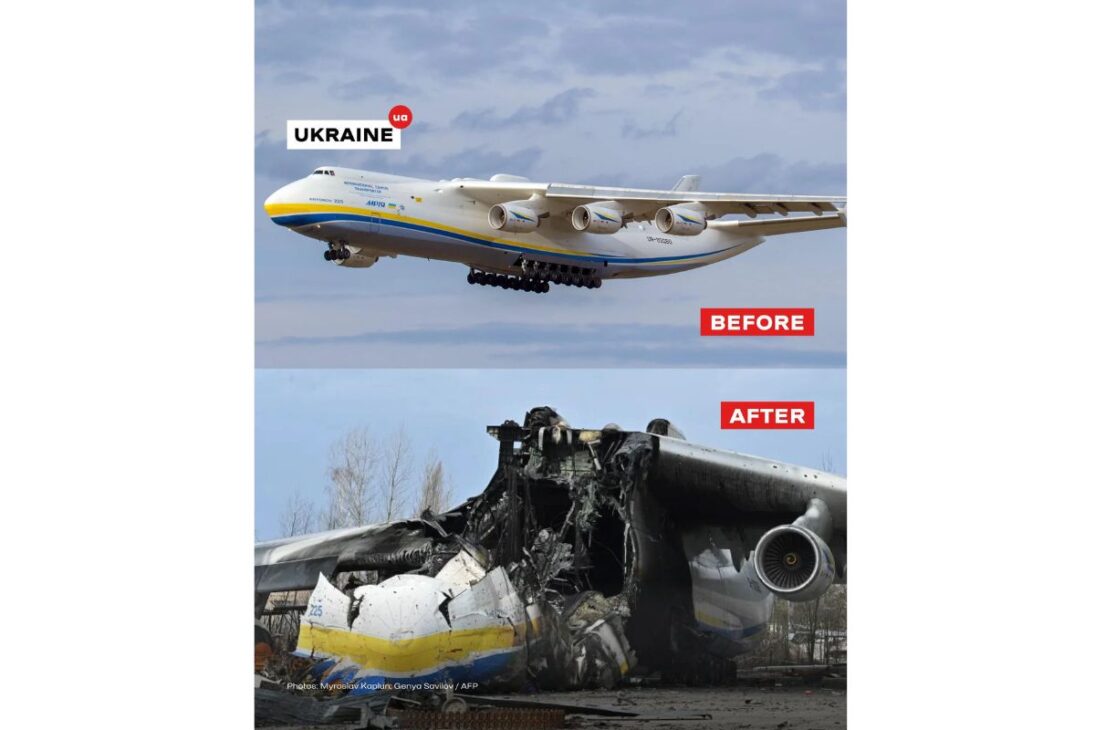 La carrera del Mriya terminó de forma trágica. Su última misión comercial fue entre el 2 y el 5 de febrero de 2022, transportando pruebas de COVID-19 de China a Dinamarca. Después de la misión, regresó a su base en el Aeropuerto Antonov, en Hostomel, cerca de Kyiv, para mantenimiento.