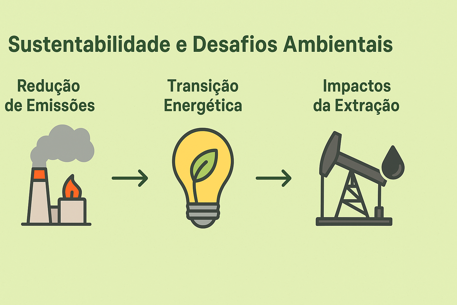 Infográfico destacando los principales desafíos ambientales de la industria del petróleo y gas, con foco en la reducción de emisiones, transición energética e impactos de la extracción.