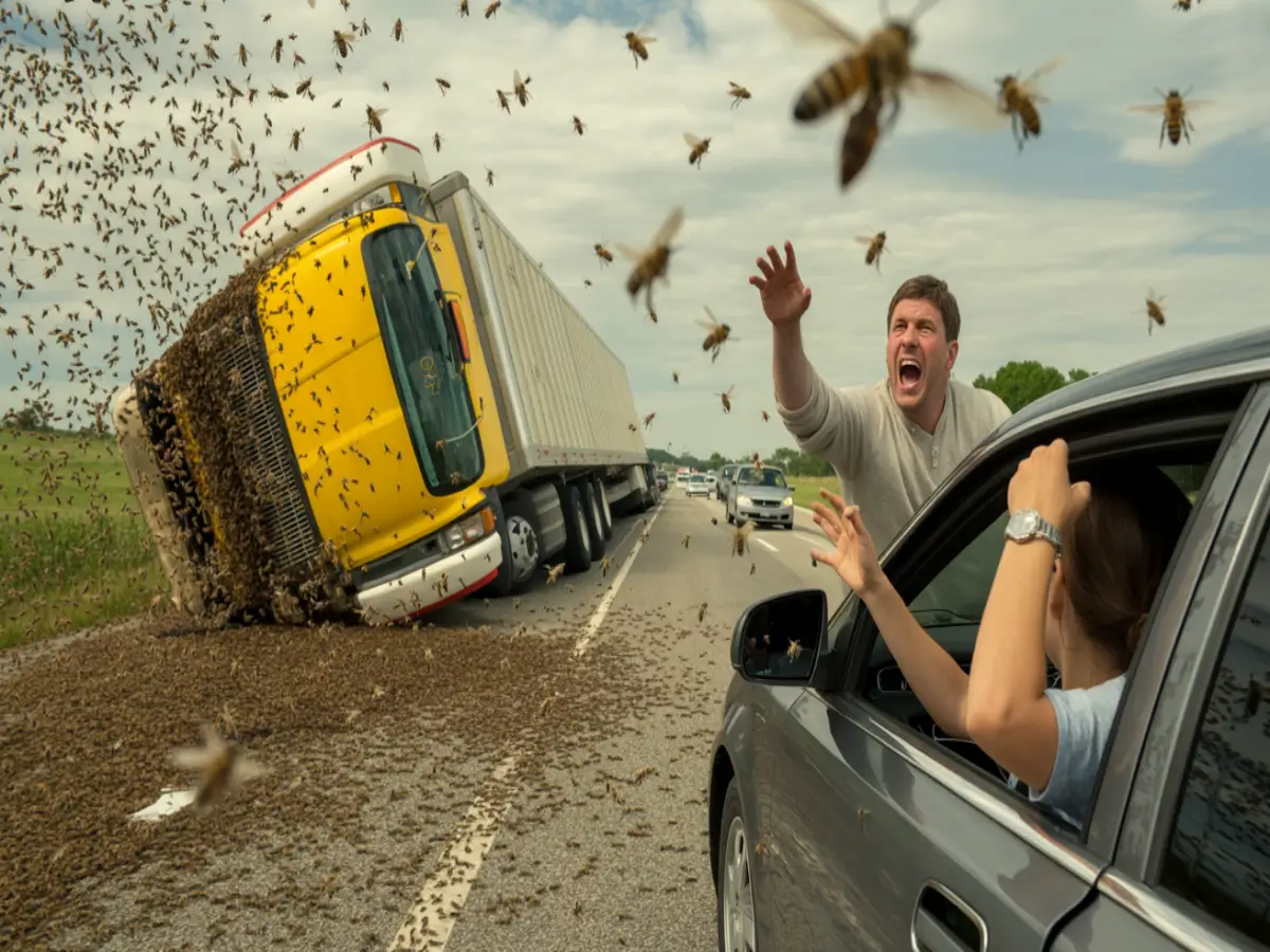 Motorista de caminhão perde controle em rodovia e libera 250 milhões de abelhas