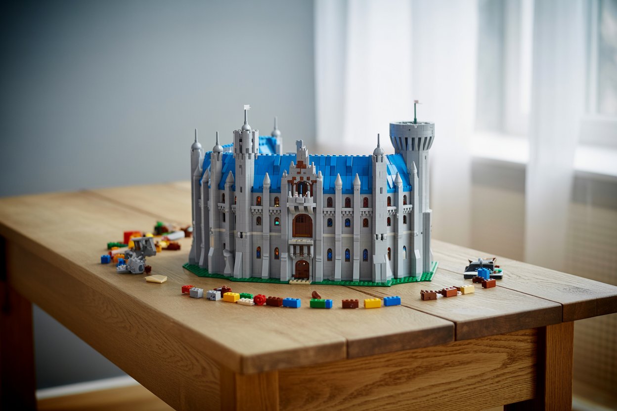 Modelo de Lego colorido sobre mesa, representando o benefício de bem-estar oferecido pela Deloitte aos funcionários dos EUA.