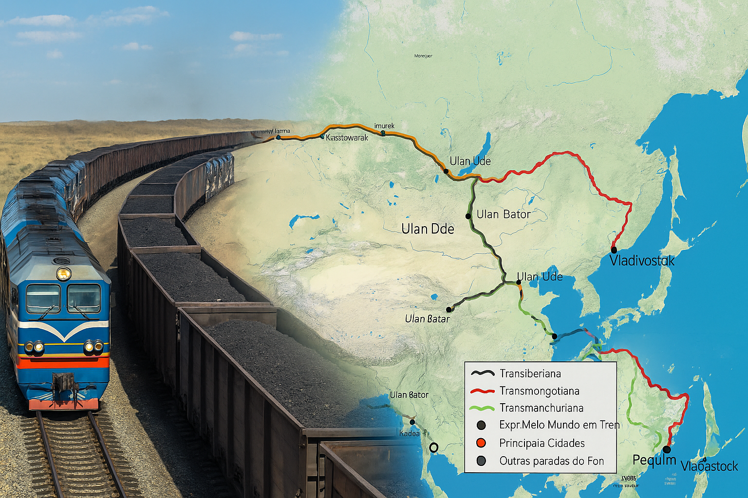 Com 9.289 km de extensão, essa é a maior ferrovia contínua do mundo, ligando Mongólia, China e o mar do Japão até a Sibéria. O trajeto atravessa 12 regiões e 87 cidades