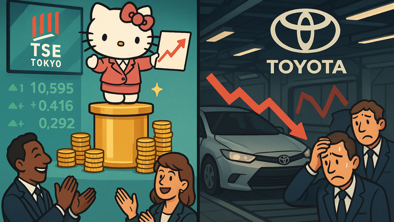 Mientras Toyota vende 10 millones de coches al año, Hello Kitty vende emociones — y atrae a más inversores en la Bolsa de Tokio.
