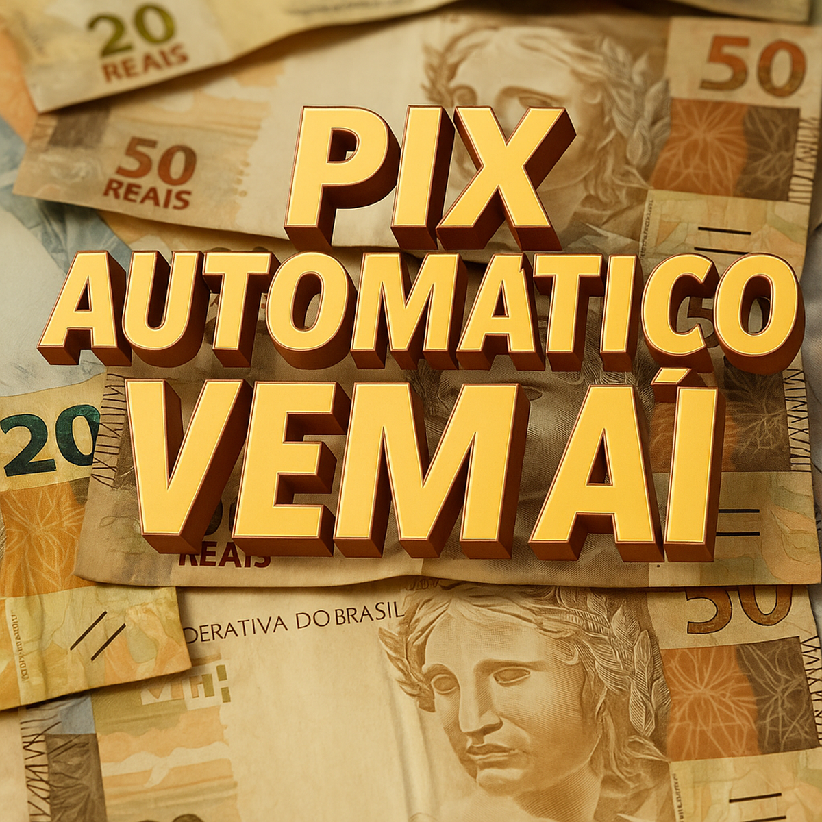 Imagem realista de cédulas brasileiras com frase em destaque sobre o lançamento do Pix Automático