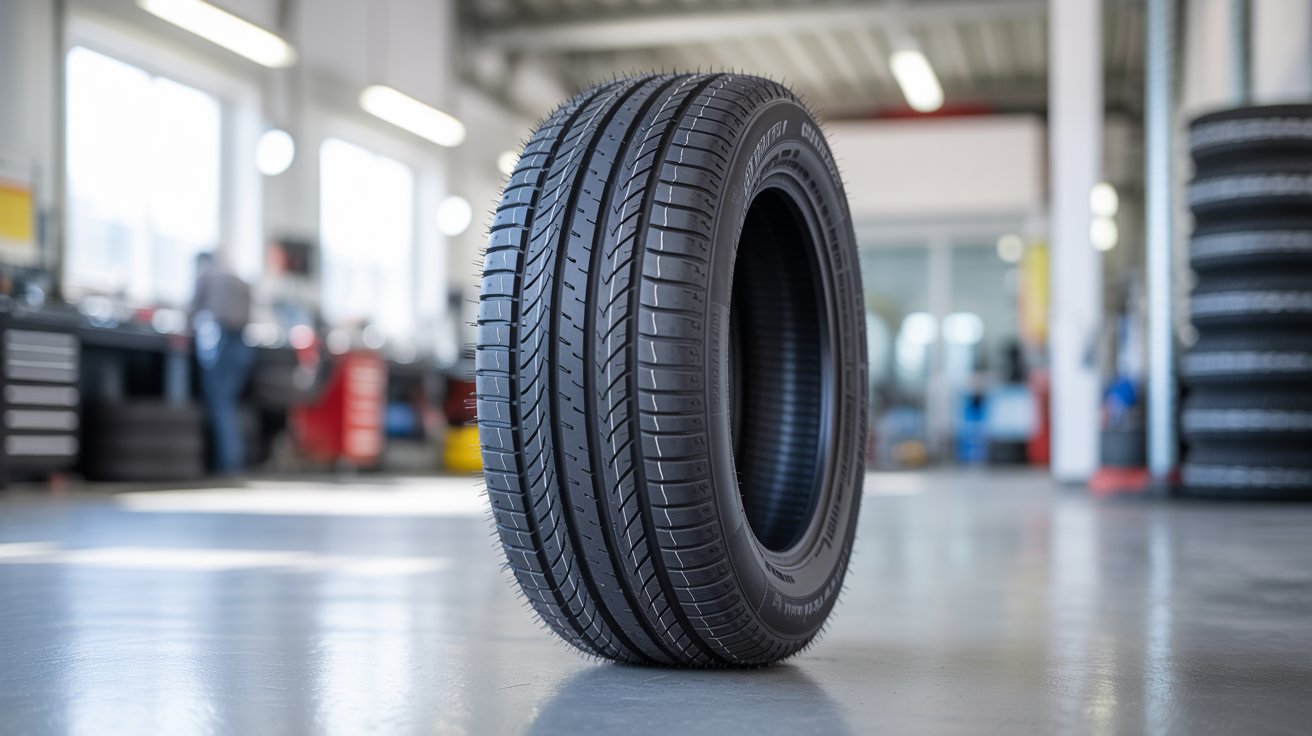 Pneu novo com filamentos na banda de rodagem